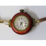 LADIES ENAMELLED WRIST WATCH, manual wind with pin set, movement appears to be in working