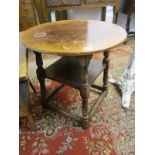OAK OCCASIONAL TABLES, circular top 2-tier occasional table, together with 1 other square top 2 tier