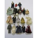 ANTIQUE MINIATURE DOLLS, collection of 17 miniature dolls house dolls, some with glazed heads