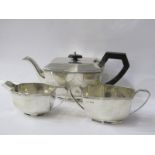 ART DECO SILVER TEA SERVICE, 3 piece octagonal form tea service, ebonised handle and finial,