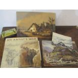 FOLIO OF VICTORIAN & EDWARDIAN UNFRAMED WATERCOLOURS, also reference book "An Artist's War",Morris