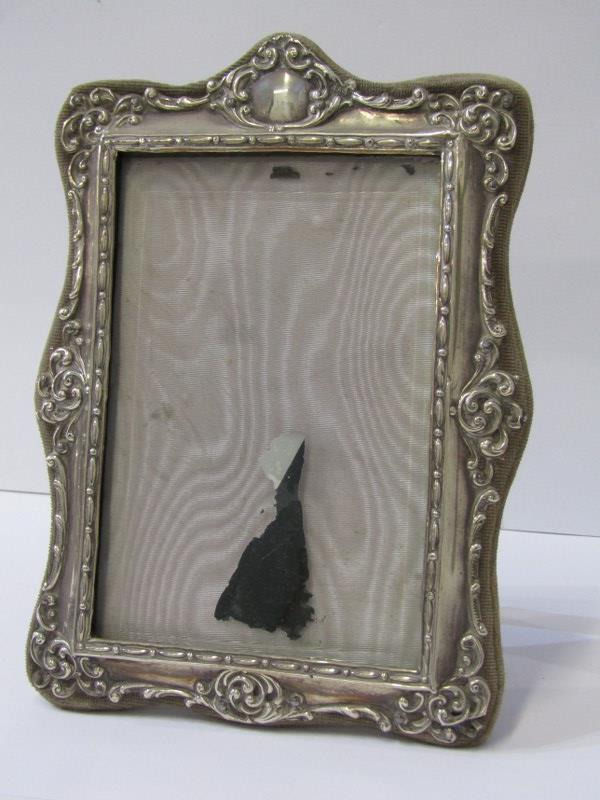 LATE VICTORIAN SILVER PHOTO FRAME, ornate rectangular embossed design easel photo frame, 20cm