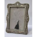 LATE VICTORIAN SILVER PHOTO FRAME, ornate rectangular embossed design easel photo frame, 20cm