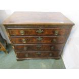 18th CENTURY INLAID WALNUT NARROW CHEST, 4 long graduated drawers with early brass handles and