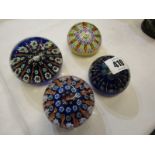 GLASS PAPERWEIGHTS, collection of 4 various Scottish millefiori domed paperweights