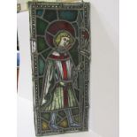 ANTIQUE STAINED GLASS WINDOW PANEL, early stained glass rectangular window panel depicting