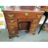 GEORGIAN MAHOGANY KNEEHOLE DESK, fall front frieze drawer, above 6 short graduated drawers and