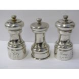 PAIR OF SILVER PEPPER & SALT MILLS, London 1988, together with 1 other