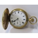 GOLD PLATED FULL HUNTER POCKET WATCH BY ELGIN, Illinois watch case, watch appears to be in working