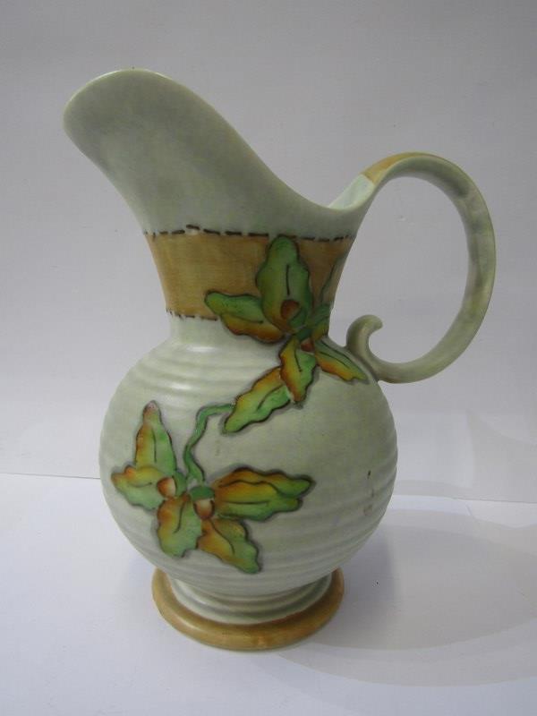 ART DECO, 2 Crown Devon green glazed jugs, pattern nos M325; also Staffordshire pottery figure group - Image 5 of 10