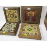 19th CENTURY TILES, 19th Century floral decorated tiles and an Art Nouveau tile in carved wood