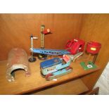 VINTAGE TOYS, battery operated Gama Crane, tin plate bulldozer and railway accessories