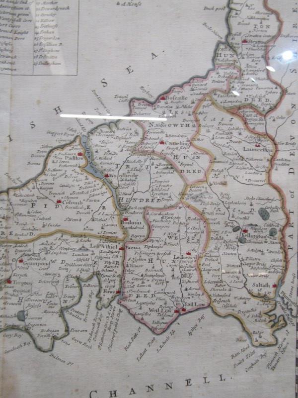 ANTIQUE MAP, Robert Morden hand coloured early 18th Century "Map of Cornwall", 36cm x 42cm - Image 6 of 9
