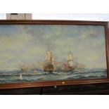 J. HARVEY, painting on board "Panoramic Sea Battle", 60cm x 120cm