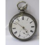 SILVER PEAR CASED POCKET WATCH, movement appears to be in working condition, retailed by Bramwell