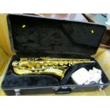 MUSICAL INSTRUMENT, cased Tenor Saxophone by Salem 'HO 00238', in fitted case with spare reed