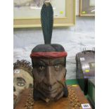 ETHNIC, American Indian carved head sculpture, 41cm height