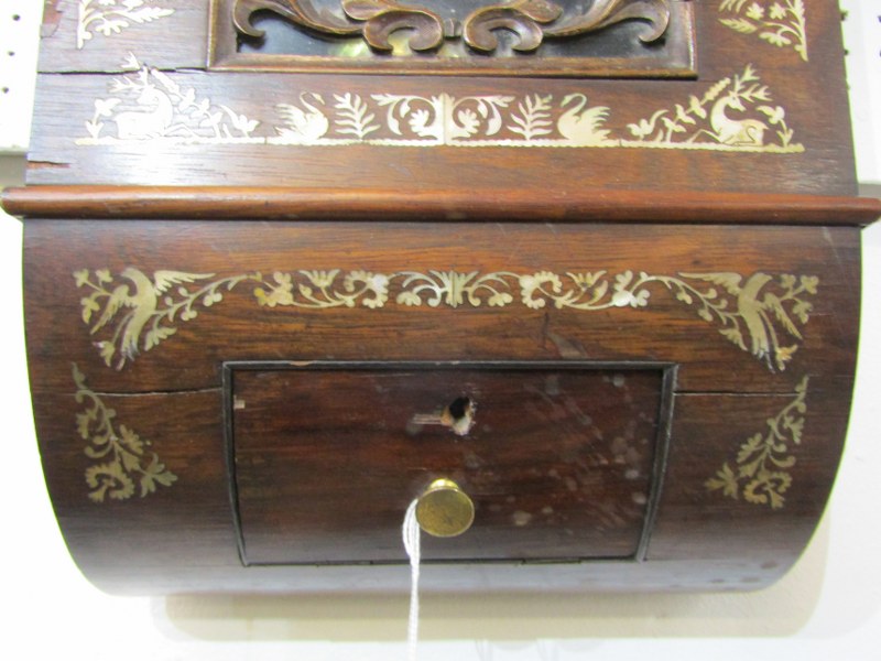 19th CENTURY ROSEWOOD DROP DIAL MOTHER OF PEARL INLAID WALL CLOCK, signed Evans of Malvern, 52cm - Image 7 of 8