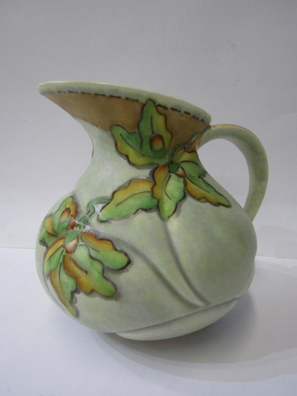 ART DECO, 2 Crown Devon green glazed jugs, pattern nos M325; also Staffordshire pottery figure group - Image 8 of 10