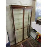 DISPLAY CASE, mahogany narrow bodied twin door glass fronted display case, 132cm x 71cm