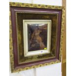 CRYSTOLEUM, original velvet framed panel "Young Lady with Owl", 23cm x 18cm