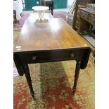 VICTORIAN MAHOGANY PEMBROKE TABLE, single drawer with tapering legs