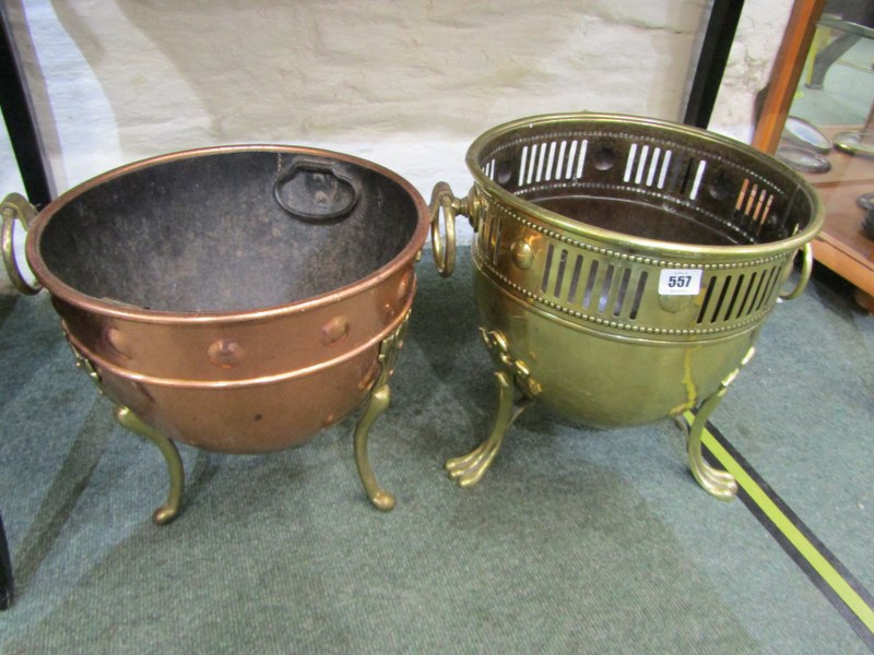 ANTIQUE METALWARE, Edwardian brass pierced jardinere; together with Arts & Crafts style copper and