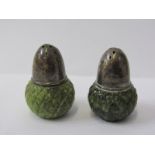 NOVELTY CONDIMENTS, pair of acorn design carved hardstone silver capped pepperettes, Birmingham