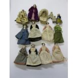 ANTIQUE MINIATURE DOLLS, collection of 14 dolls house dolls, some with glazed heads