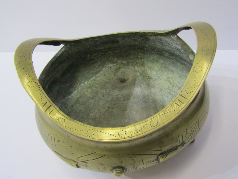 ORIENTAL METALWARE, Chinese brass temple censor, on tripod base and dragon engraved decoration, - Image 12 of 16