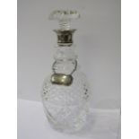 SILVER MOUNTED CUT GLASS DECANTER with silver sherry decanter label