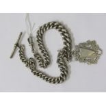 GOOD QUALITY SILVER DOUBLE ALBERT WATCH CHAIN, wih fob and key bar, HM every link, approx. 90 grams