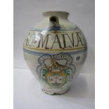 ANTIQUE APOTHECARY DELFT DRUG JAR, inscribed "AQ.MALVAE", together with motto of the Carmelite