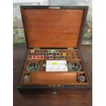 VICTORIAN ARTIST BOX, inlaid rosewood tabletop artist box with base drawer and original interior,