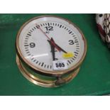 MARITIME, brass cylindrical cased ship clock, stamped "WSZ", 18cm diameter