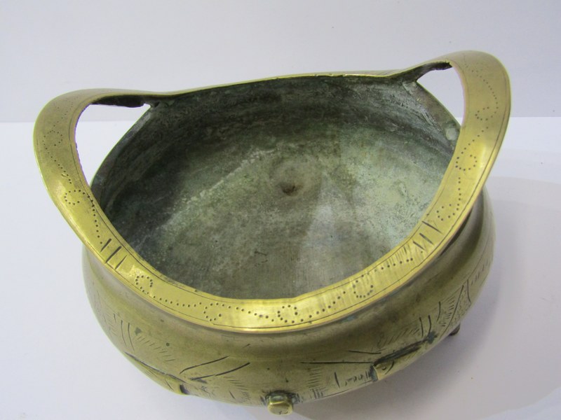 ORIENTAL METALWARE, Chinese brass temple censor, on tripod base and dragon engraved decoration, - Image 11 of 16