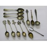 CUTLERY- crested spoons, 3 Georgian silver teaspoons and replica anointing spoon