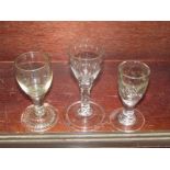 ANTIQUE GLASSWARE, a facet cut stem cordial glass on folded foot, also lemon squeezer base cordial