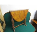 EDWARDIAN SUTHERLAND TABLE, oval drop leaf with barley twist supports, 50cm width