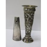DANISH SILVER PEPPERETTE, inset with gem stones, 10cm height; also Edwardian silver spill vase