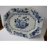 18th CENTURY DELFT, octagonal meat plate, blue floral basket design, 48cm width