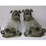 STAFFORDSHIRE POTTERY, pair of seated gilded Pug dogs with inset glass eyes (some minor faults),