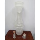 SALVADOR DALI frosted glass shop display decanter, 74cm height; also 2 similar perfume bottles