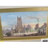 GEORGE S PERRIMAN, signed watercolour dated 1955, "The Village Church at Dusk", 10cm x 16cm