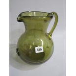 LARGE GLASS SEAL JUG, large amber glass jug with applied seal to front, 26cm height