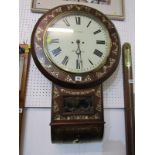 19th CENTURY ROSEWOOD DROP DIAL MOTHER OF PEARL INLAID WALL CLOCK, signed Evans of Malvern, 52cm