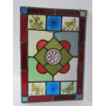 ARTS & CRAFT, leaded glass rectangular enamelled panel decorated with butterflies and floral