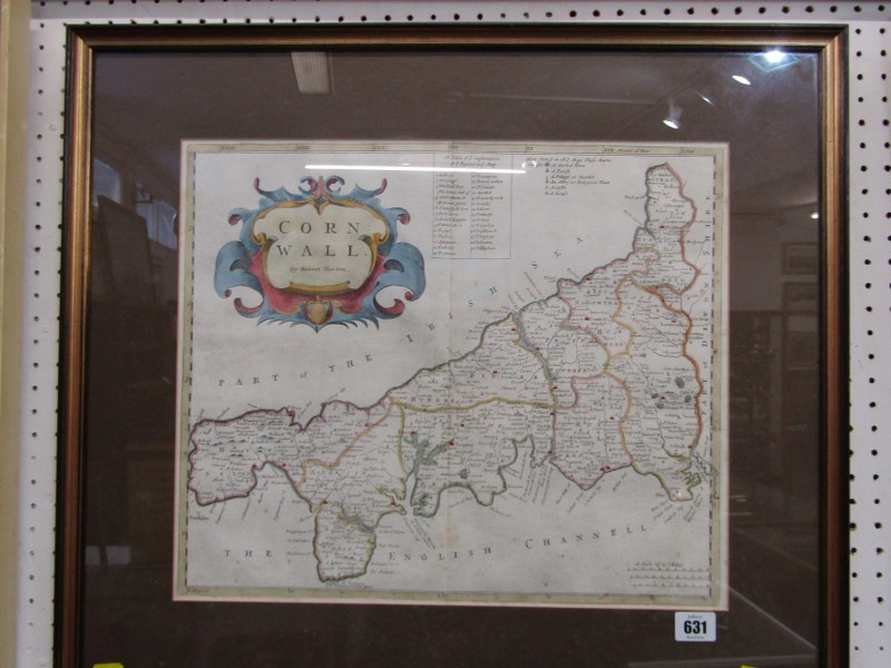 ANTIQUE MAP, Robert Morden hand coloured early 18th Century "Map of Cornwall", 36cm x 42cm - Bild 2 aus 9