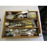 SILVER CHEROOT CASE, also silver embossed fruit spoon, plated cutlery, also antique ornate steel key