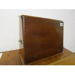 EDWARDIAN STATIONARY BOX, mahogany table top fall front stationary rack with fitted interior, 35cm